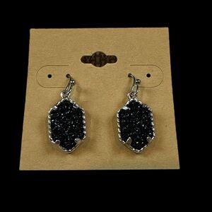 Crushed Crystal Earrings, Silver and Black, New